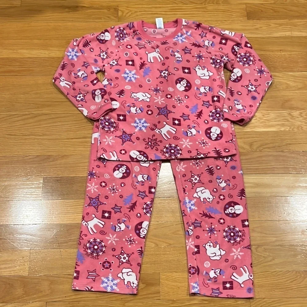 THE children’s place girl winter fleece 2 piece sleep set size large (10/12).